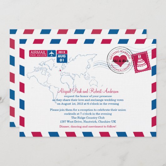 UK Air Mail Wedding Kaart (Voorkant / Achterkant)