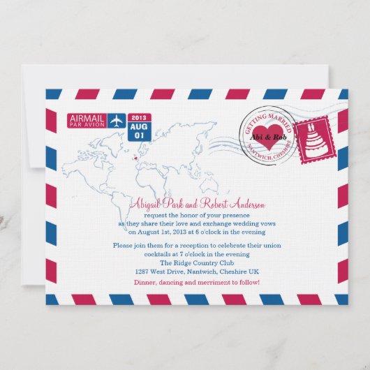 UK Air Mail Wedding Kaart (Voorkant)