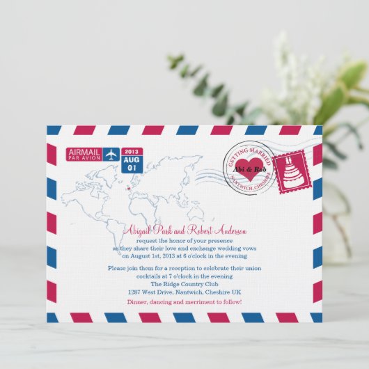 UK Air Mail Wedding Kaart (Staand voorkant)