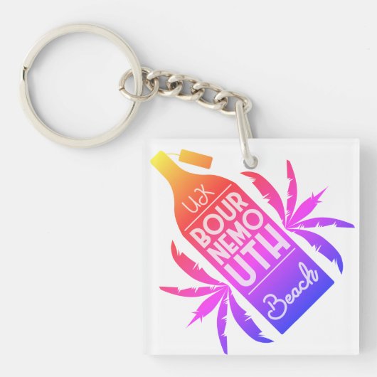 UK Bournemouth Beach Rainbow T-Shirt Sleutelhanger (voorkant)