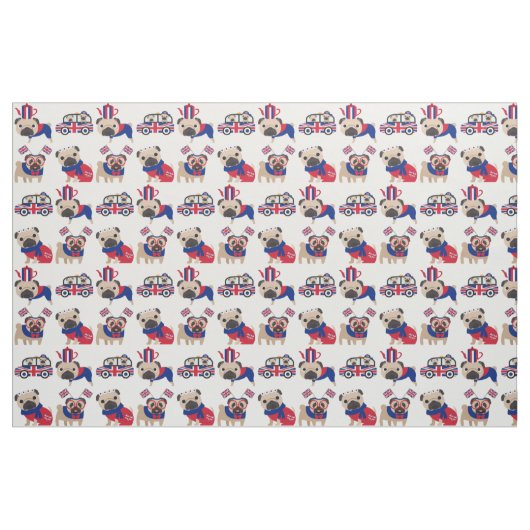 UK British Pug Fabric Stof (Fat Quarter)