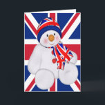 UK Christmas Snowman Feestdagen Kaart<br><div class="desc">Britse thema schattige sneeuwman in een Union Jack vlag kerst pet en sjaal,  kerstgroeten kaart van Ricaso</div>