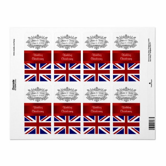 UK England Flag Event Party Wine Label (Full Sheet)