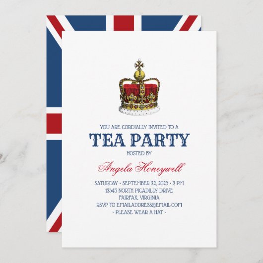 UK Flag Royal Crown Tea Party Kaart (Voorkant / Achterkant)