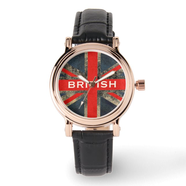 UK Flag Union Jack Custom Leather Strap Horloge (Voorkant)