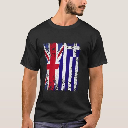 UK Greece Half Flag British Greek Flag Hellas Heri T-shirt (Voorkant)