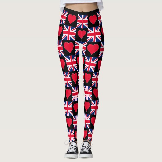 UK Heart United Kingdom Flag Patriotic British Leggings (Voorkant)