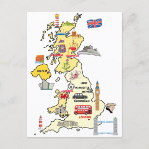 UK-kaart ILLUSTRATED MAP OF UNITEND KONINKRIJK Briefkaart