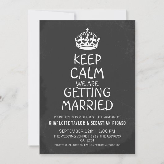 UK Keep Calm Wedding Britain Chalkboard Crown Aankondiging (Voorkant)
