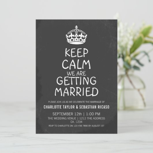 UK Keep Calm Wedding Britain Chalkboard Crown Aankondiging (Staand voorkant)