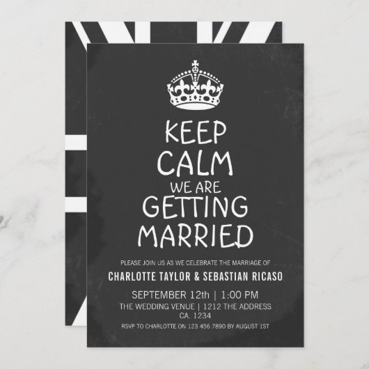 UK Keep Calm Wedding Britain Chalkboard Crown Aankondiging (Voorkant / Achterkant)