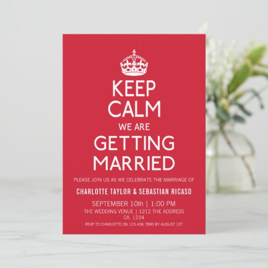 UK Keep Calm Wedding Britain Red Crown Aankondiging (Staand voorkant)