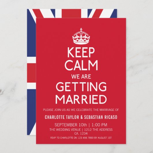 UK Keep Calm Wedding Britain Red Crown Aankondiging (Voorkant / Achterkant)