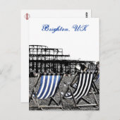 (UK) Lege ligstoelen, gebrande pier Briefkaart (Voorkant / Achterkant)