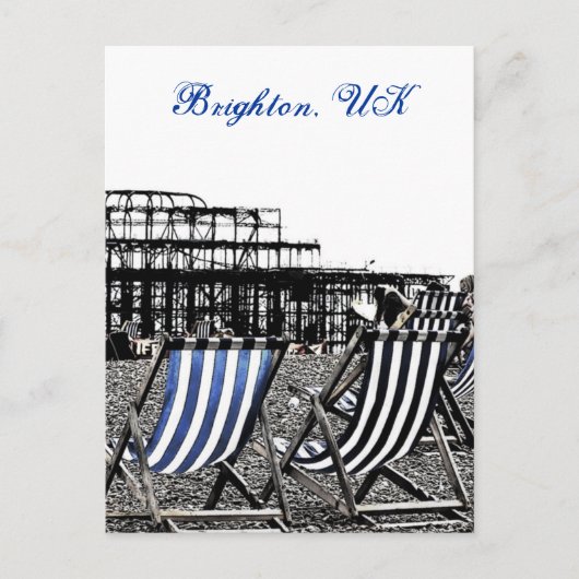 (UK) Lege ligstoelen, gebrande pier Briefkaart (Voorkant)