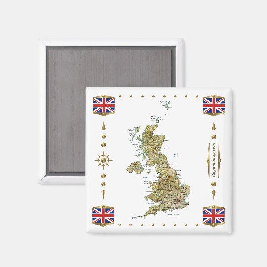 UK Map + Flags Magnet (Voorkant / Achterkant)