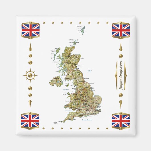 UK Map + Flags Magnet (Voorkant)