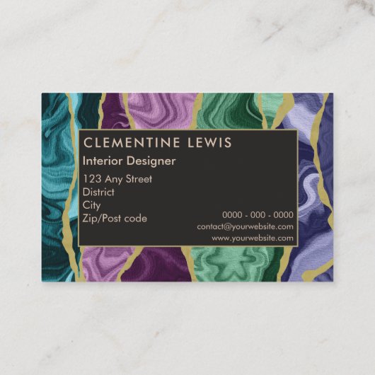 UK Peacock Watercolor Agate Visitekaartje (Achterkant)