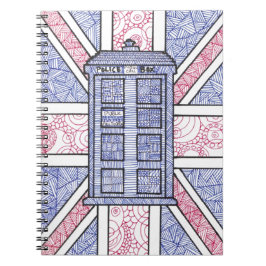 UK Police Box Union Jack Hand Illustrated Line Art Notitieboek
