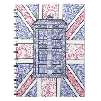 UK Police Box Union Jack Hand Illustrated Line Art Notitieboek