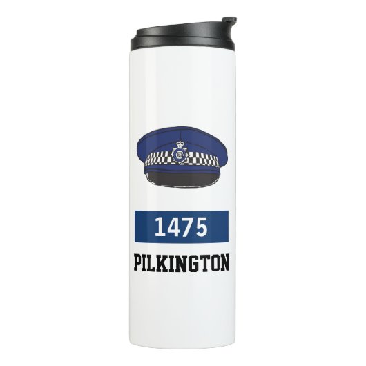 UK Police Flat Pet - Nummer en naam toevoegen. Pol Thermosbeker (Gedraaid links)