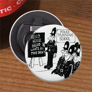UK Politie Opleidingsschool Grappige Cartoon Button Flesopener