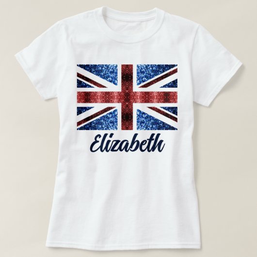 UK rode blauwe glitters glitters Aangepaste naam T-shirt (Design voorkant)