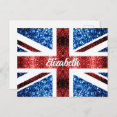 UK rood blauw schittert glitters Custom name Briefkaart (Voorkant / Achterkant)