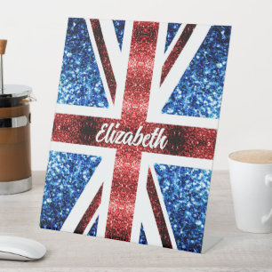 UK rood blauw schittert glitters Custom name Reclamebord Met Voetstuk