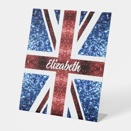 UK rood blauw schittert glitters Custom name Reclamebord Met Voetstuk (Voorkant)