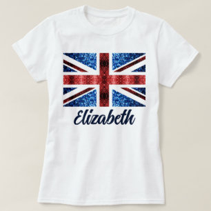 UK rood blauw schittert glitters Custom name T-shirt