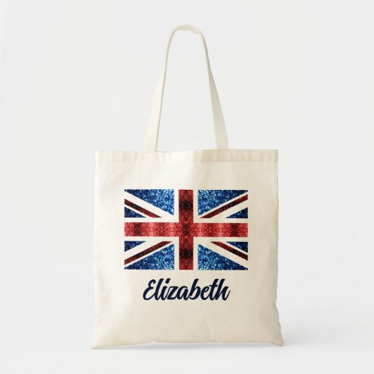 UK rood blauw schittert glitters Custom name Tote Bag (Voorkant)