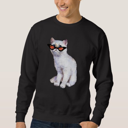 UK Union Jack British Flag England Silver Cat Sung Trui (Voorkant)