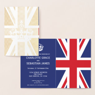 UK Union Jack Britse bruiloft thema (blauw) Folie Kaarten