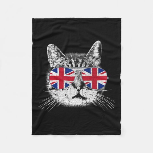 UK Union Jack Britse vlag Engeland Cat Sungles Gif Fleece Deken (Voorkant)