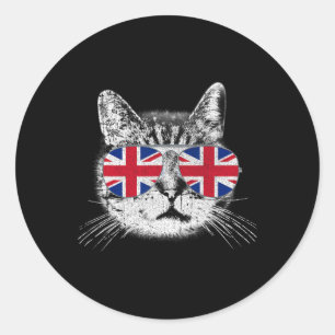 UK Union Jack Britse vlag Engeland Cat Sungles Gif Ronde Sticker