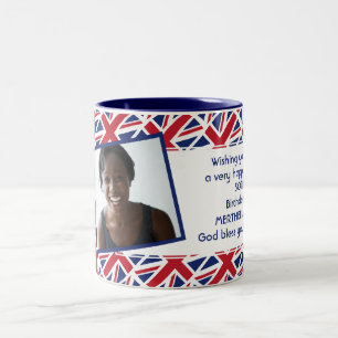 UK UNION JACK FLAG Fotosjabloon Voeg Jouw tekst to Tweekleurige Koffiemok
