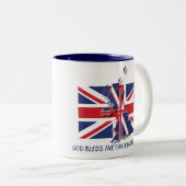 UK UNION JACK FLAG Scripture Aangepaste tekst Patr Tweekleurige Koffiemok (Voorkant rechts)