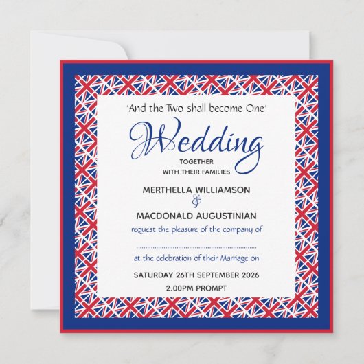 UK UNION JACK Patriotic Custom Square Bruiloft Kaart (Voorkant)