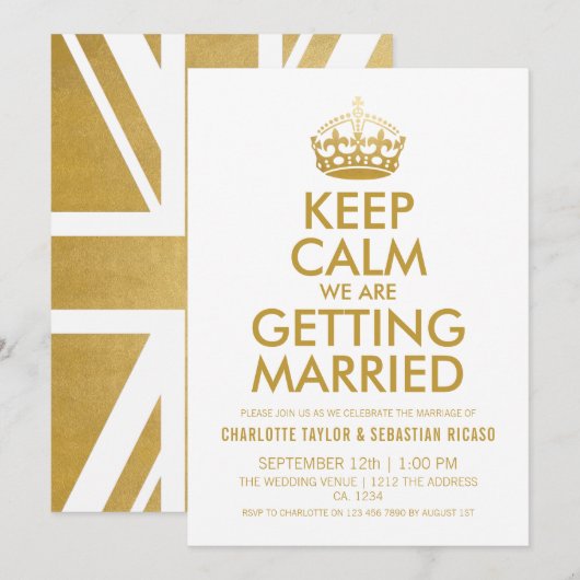 UK Union Jack Wedding Britain Gold Crown Aankondiging (Voorkant / Achterkant)
