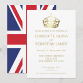 UK Union Jack Wedding Britain Gold Crown Aankondiging (Voorkant / Achterkant)