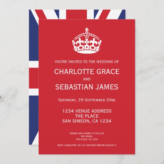 UK Union Jack Wedding Britain Red Crown Aankondiging (Voorkant / Achterkant)