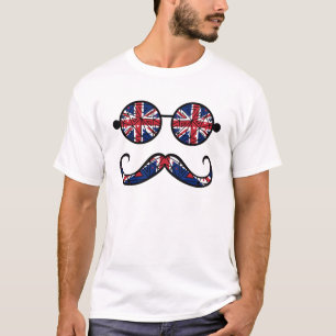 UK vlag bril en snor T-shirt