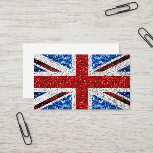UK-vlag rood blauw wit glinstert glittert Visitekaartje (Voorkant / Achterkant in situ)