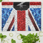 UK vlag rood blauw wit glitters glanst Monogram Theedoek (Gevouwen)