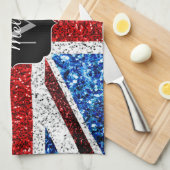 UK vlag rood blauw wit glitters glanst Monogram Theedoek (Quarter Fold)