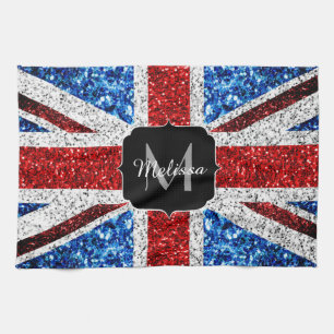 UK vlag rood blauw wit glitters glanst Monogram Theedoek