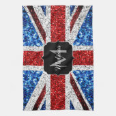 UK vlag rood blauw wit glitters glanst Monogram Theedoek (Verticaal)