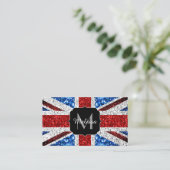 UK vlag rood blauw wit glitters glinstert Monogram Visitekaartje (Staand voorkant)