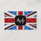 UK vlag rood blauw wit glitters glinstert Monogram Visitekaartje (Voorkant)